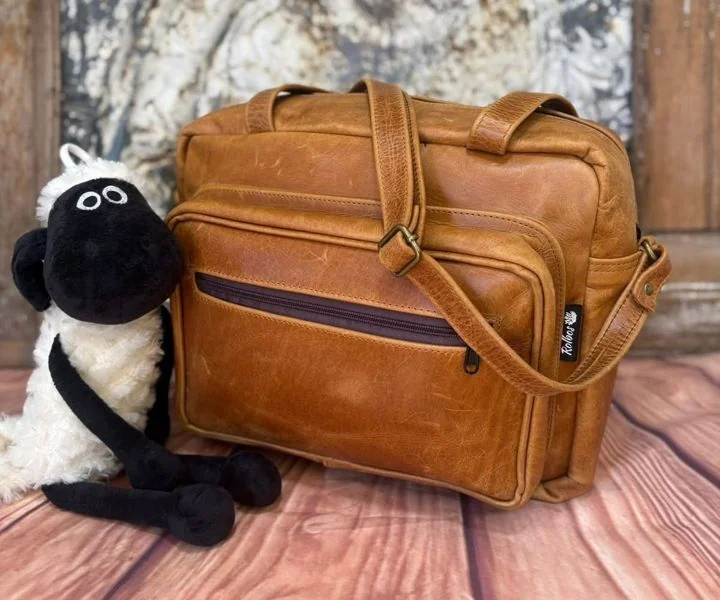 Light tan caramel Rolbos genuine-leather baby bag