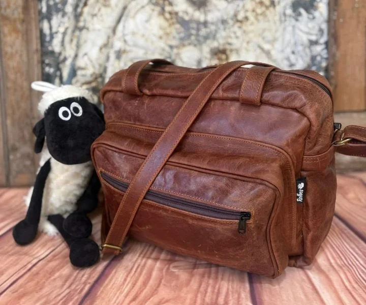 Dark brown Rolbos genuine-leather baby bag